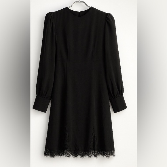 Zara Dresses & Skirts - Zara Black Dress Small Mini Lace Trim Hem Gothic Cottagecore High Neck Party